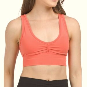 CALVIN KLEIN PERFORMANCE SHIRRED LONG LINE BRA TOP WOMEN REMOVABLE CUPS PINK M